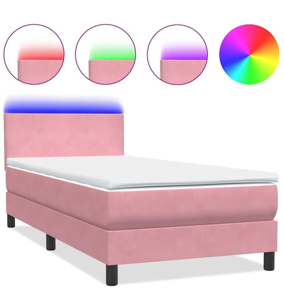 Boxspringbett mit Matratze & LED Rosa 80x210 cm Samt