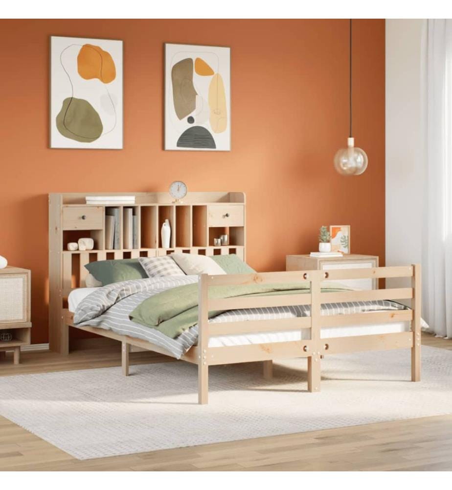 Lit bibliothèque sans matelas 160x200 cm bois massif de pin