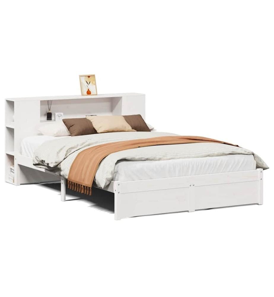 Lit bibliothèque sans matelas blanc 160x200 cm bois pin massif
