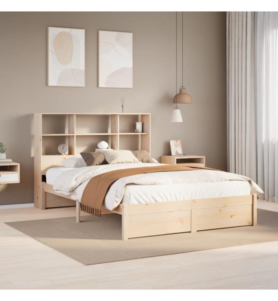 Lit bibliothèque sans matelas 120x200 cm bois de pin massif