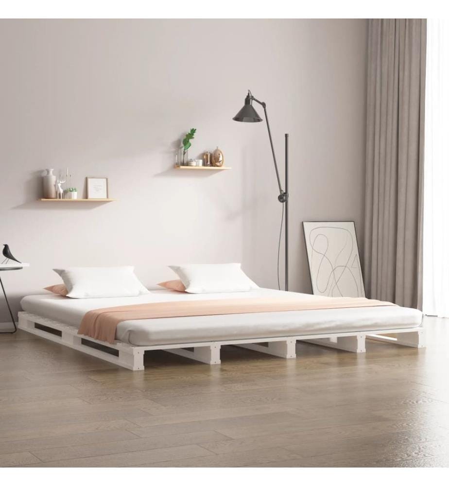 Lit de palette blanc 160x200 cm bois de pin massif
