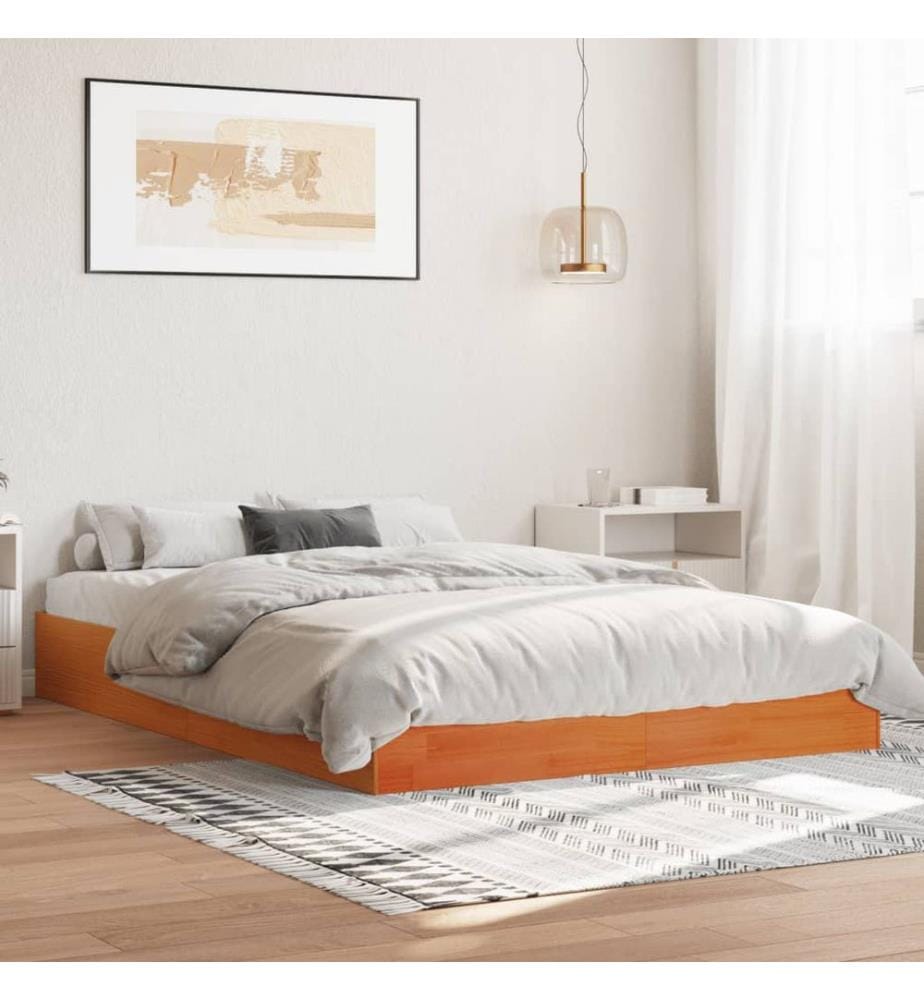 Cadre de lit sans matelas cire marron 140x200cm bois pin massif