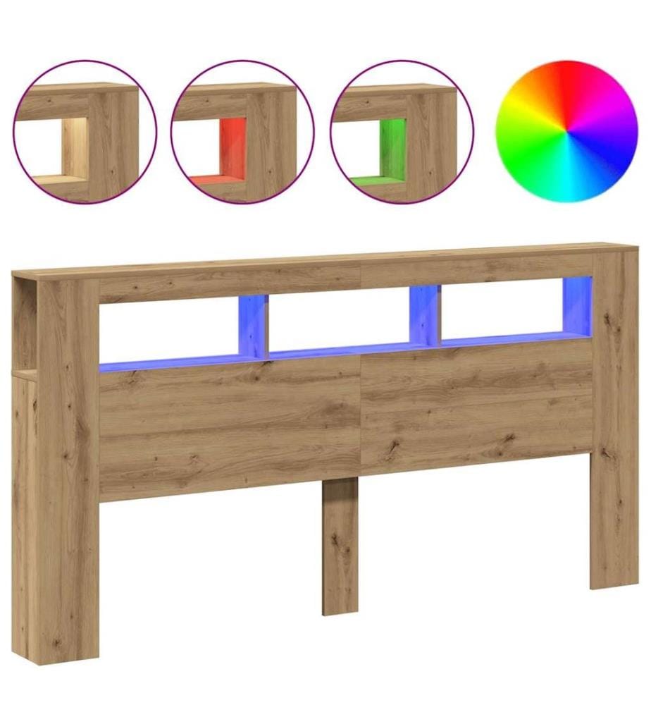 LED-Kopfteil Artisan-Eiche 200x18,5x103,5 cm Holzwerkstoff