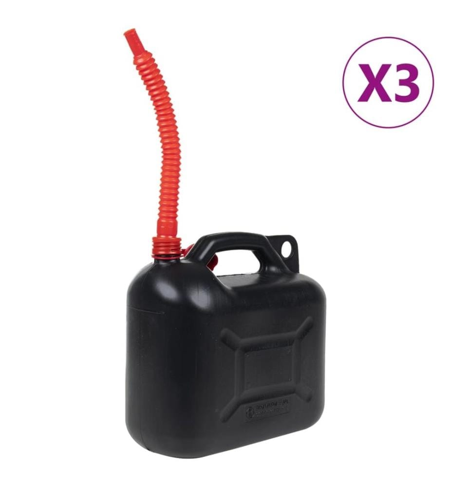 Bidon d'essence avec bec flexible 3 pcs noir 10 L plastique