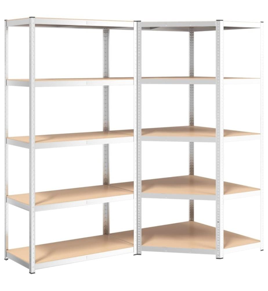 Regale mit 5 Böden 2 Stk. Silbern Stahl & Holzwerkstoff