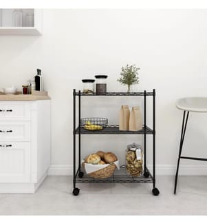 Lagerregal mit 3 Böden und Rollen 60x35x81 cm Schwarz 150 kg
