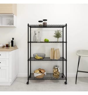 Lagerregal mit 4 Böden und Rollen 90x35x142 cm Schwarz 200 kg