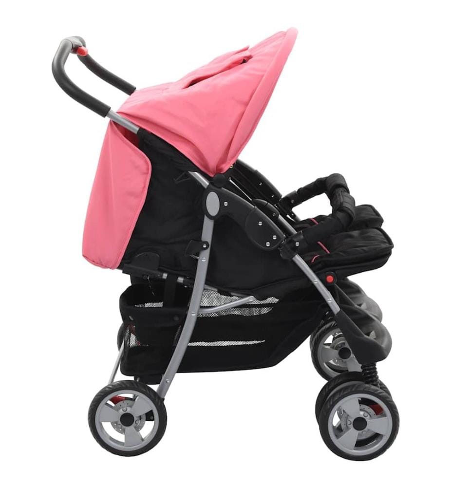 Zwillingskinderwagen Rosa und Schwarz Stahl