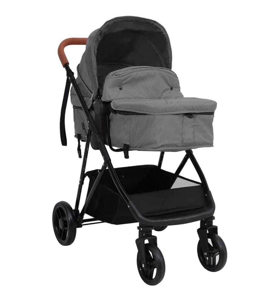 3-in-1 Kinderwagen Hellgrau und Schwarz Stahl