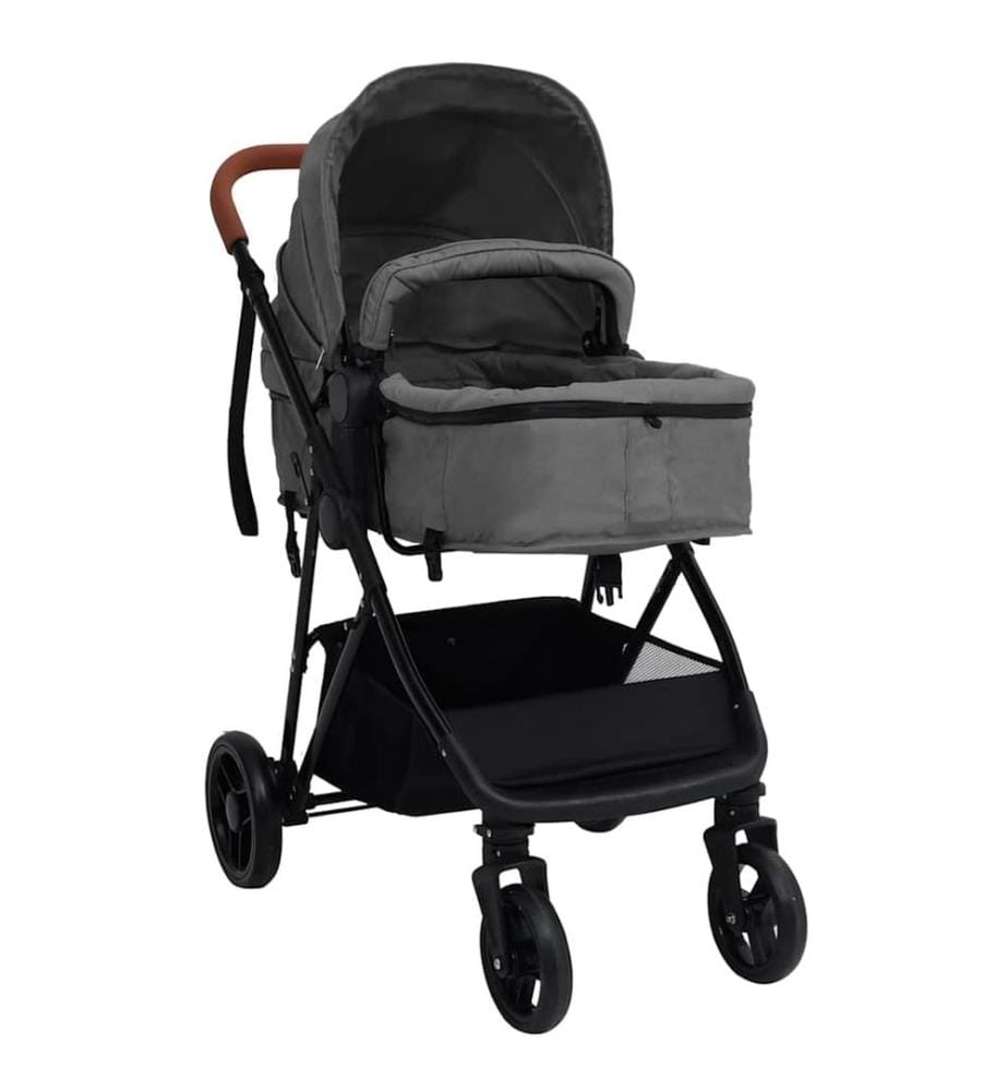 3-in-1 Kinderwagen Hellgrau und Schwarz Stahl
