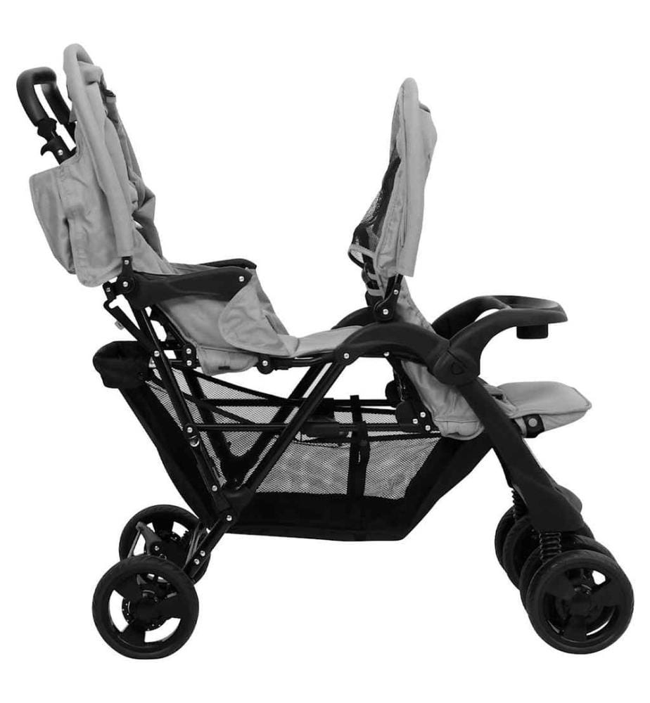 Tandem-Zwillingskinderwagen Hellgrau Stahl