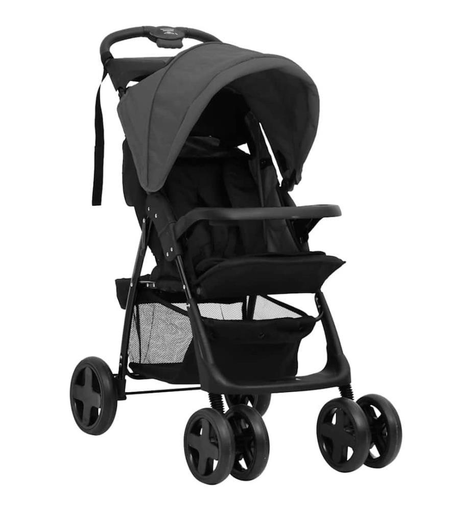 3-in-1 Kinderwagen Dunkelgrau und Schwarz Stahl
