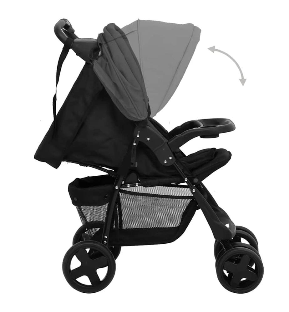 3-in-1 Kinderwagen Dunkelgrau und Schwarz Stahl