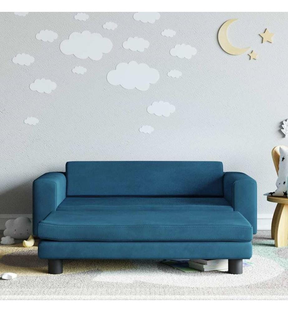 Kindersofa mit Hocker Blau 100x50x30 cm Samt