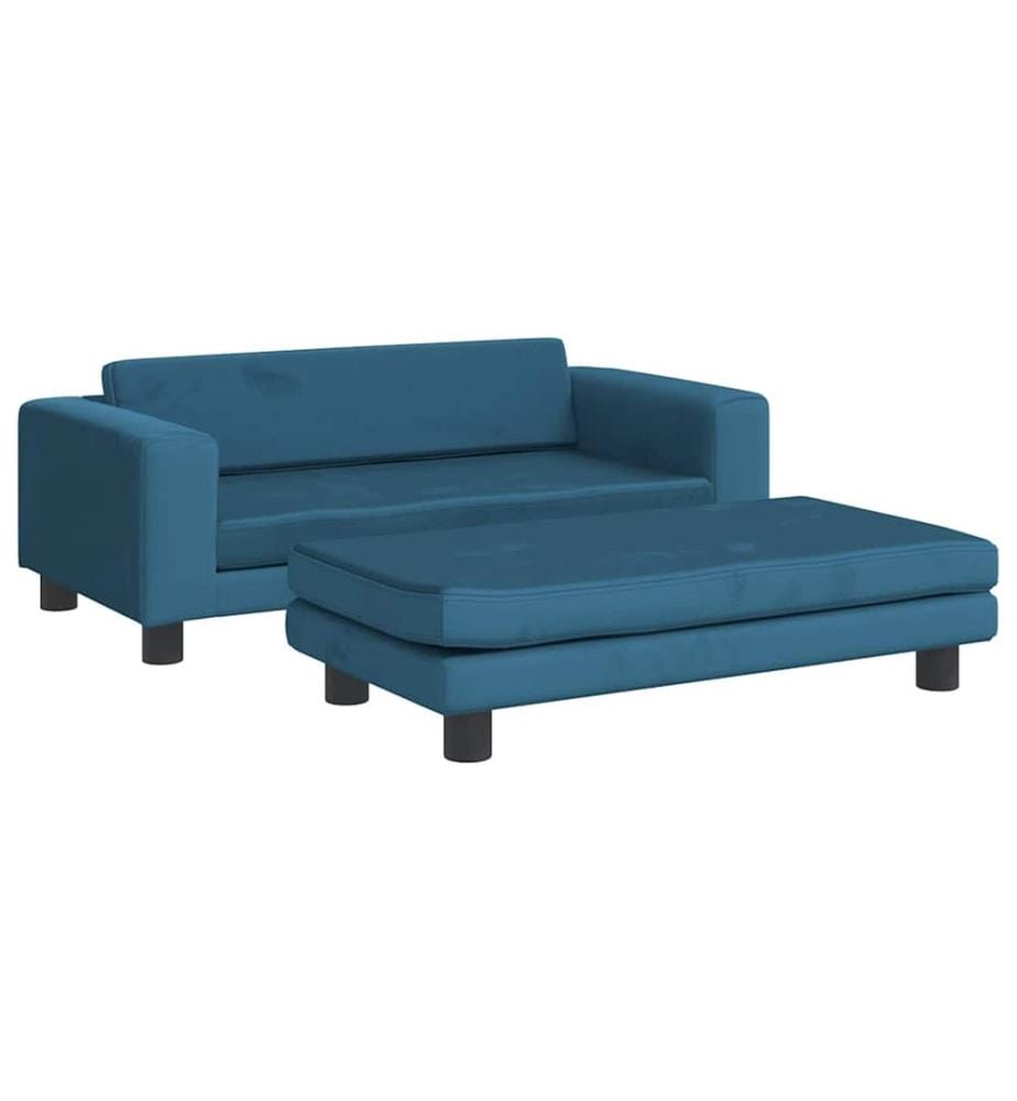 Kindersofa mit Hocker Blau 100x50x30 cm Samt