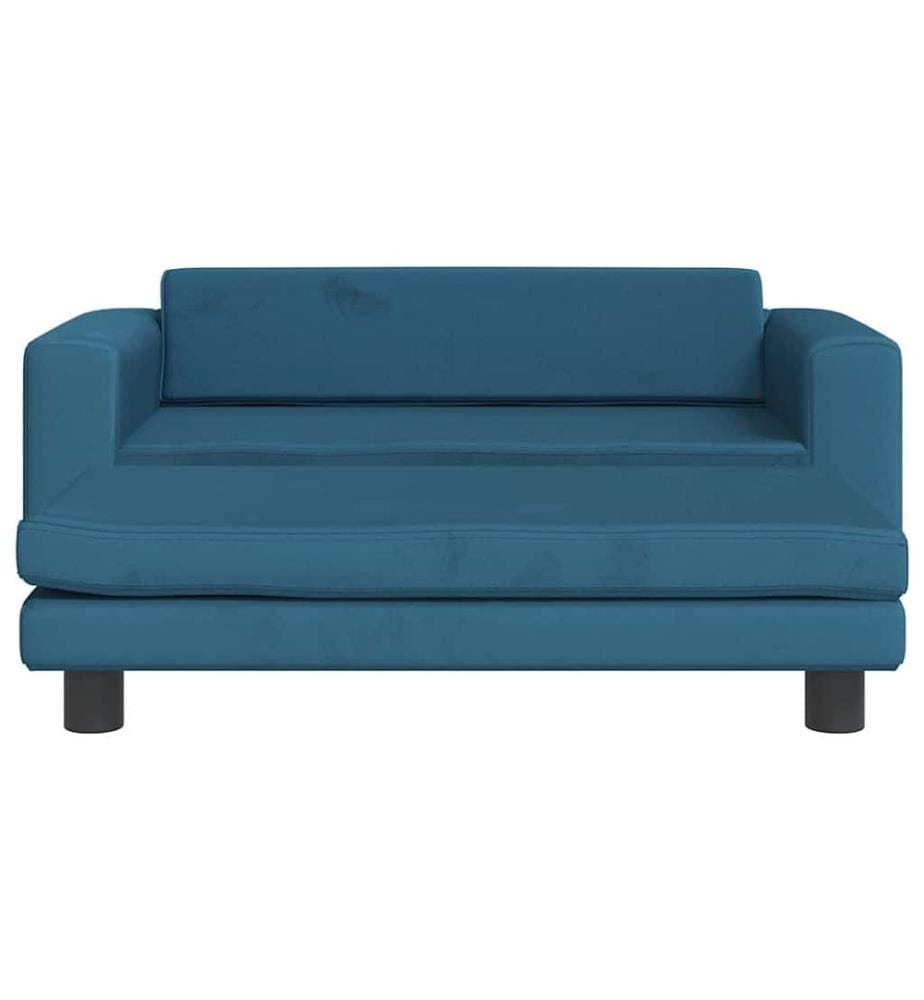 Kindersofa mit Hocker Blau 100x50x30 cm Samt