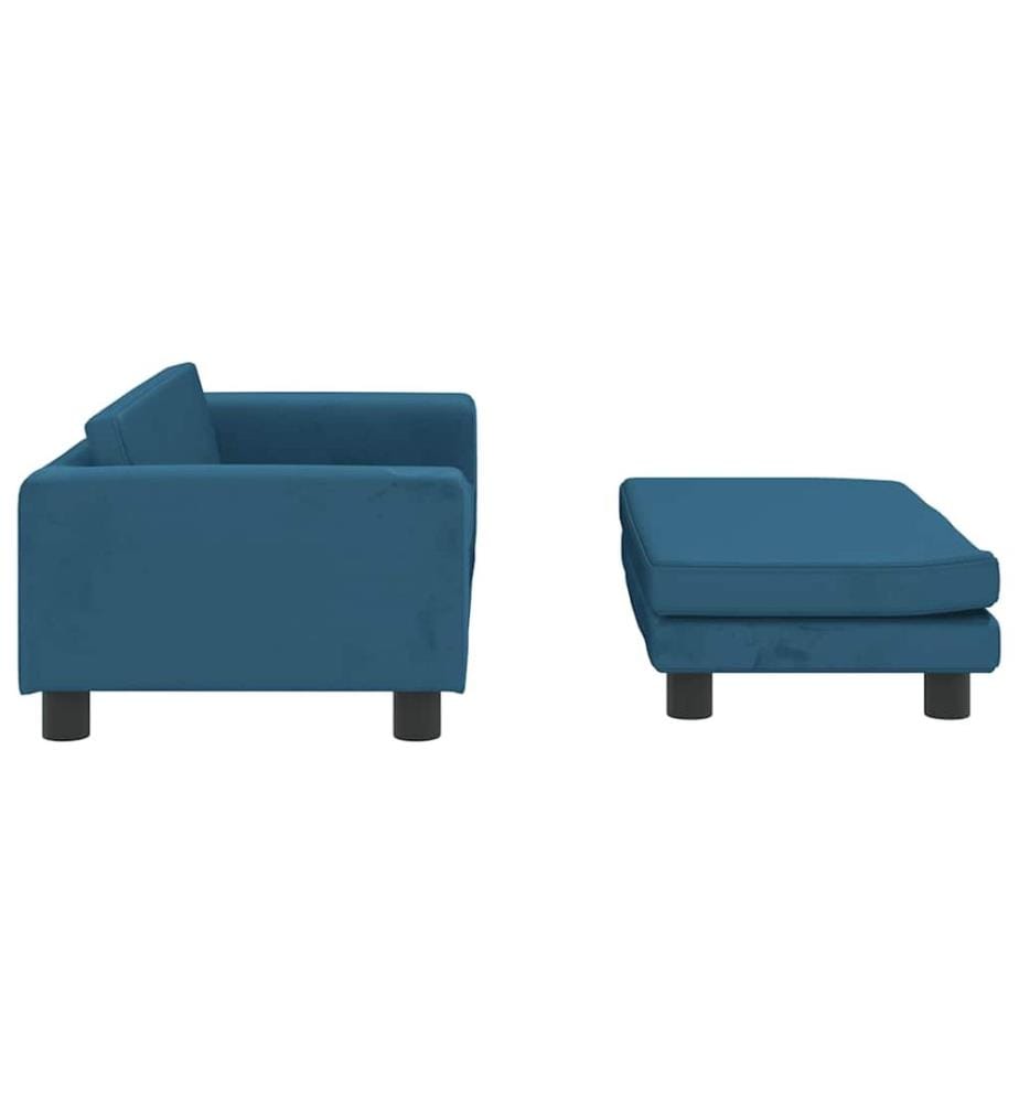 Kindersofa mit Hocker Blau 100x50x30 cm Samt