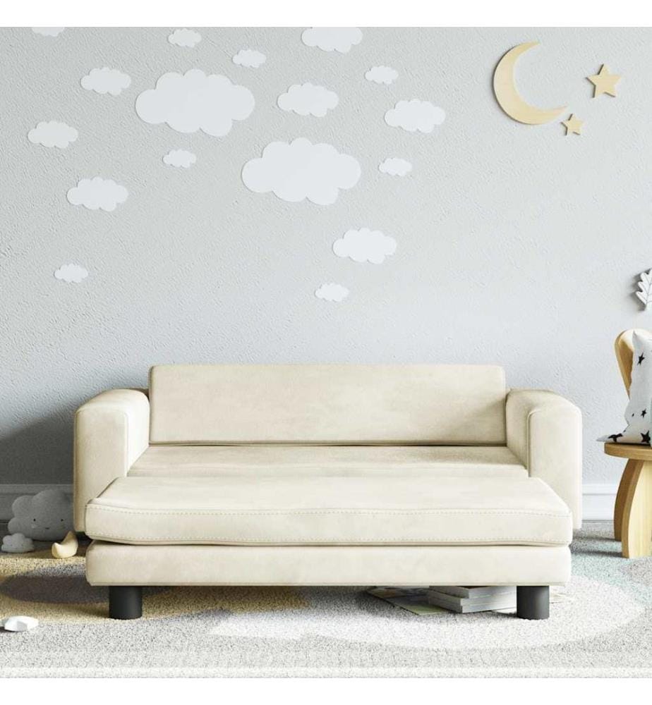 Kindersofa mit Hocker Creme 100x50x30 cm Samt