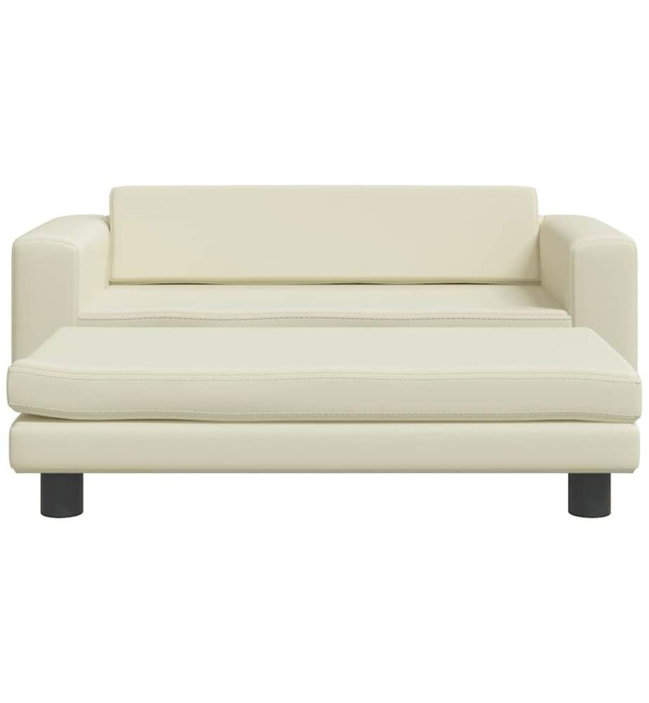 Kindersofa mit Hocker Creme 100x50x30 cm Kunstleder