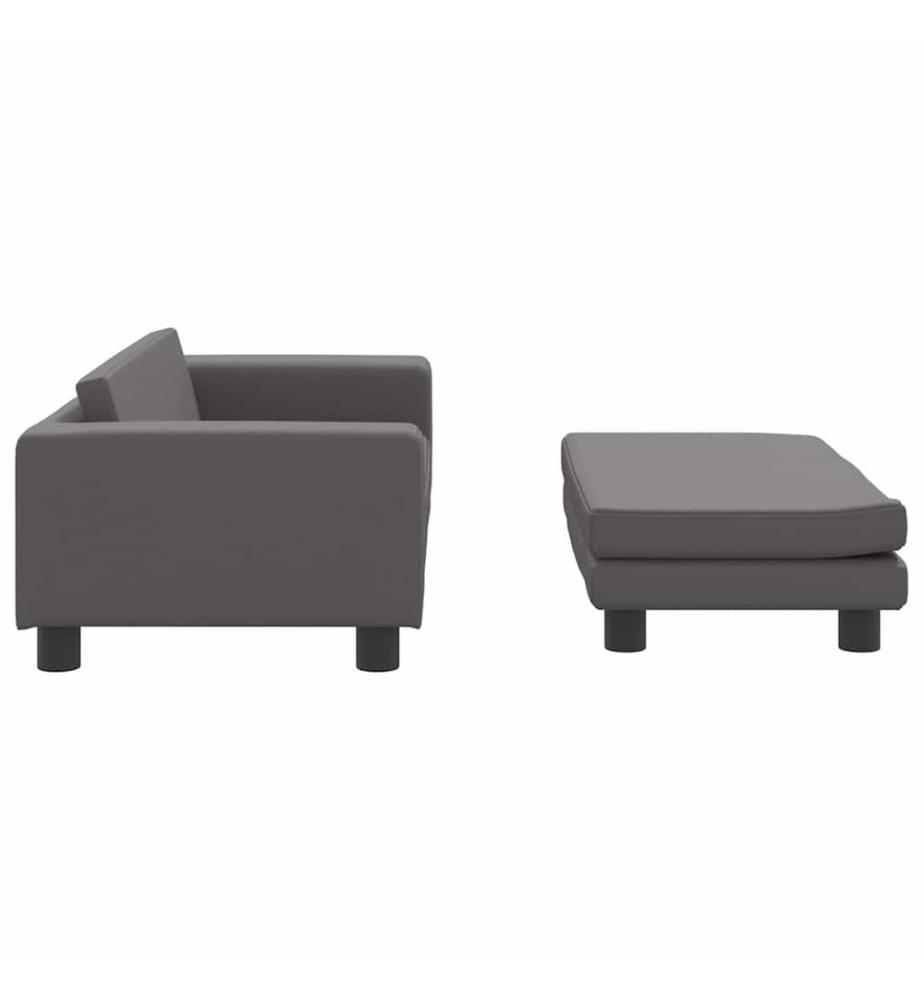 Kindersofa mit Hocker Grau 100x50x30 cm Kunstleder