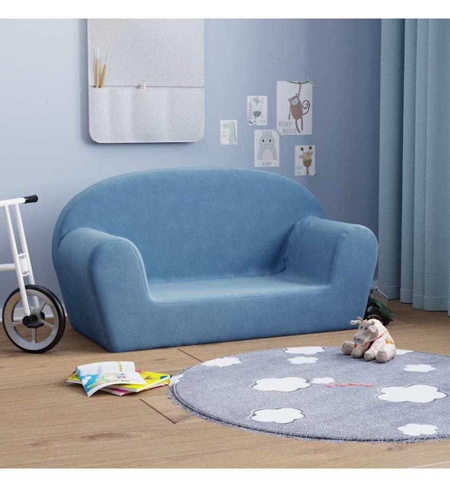 Kindersofa 2-Sitzer Blau Weich Plüsch