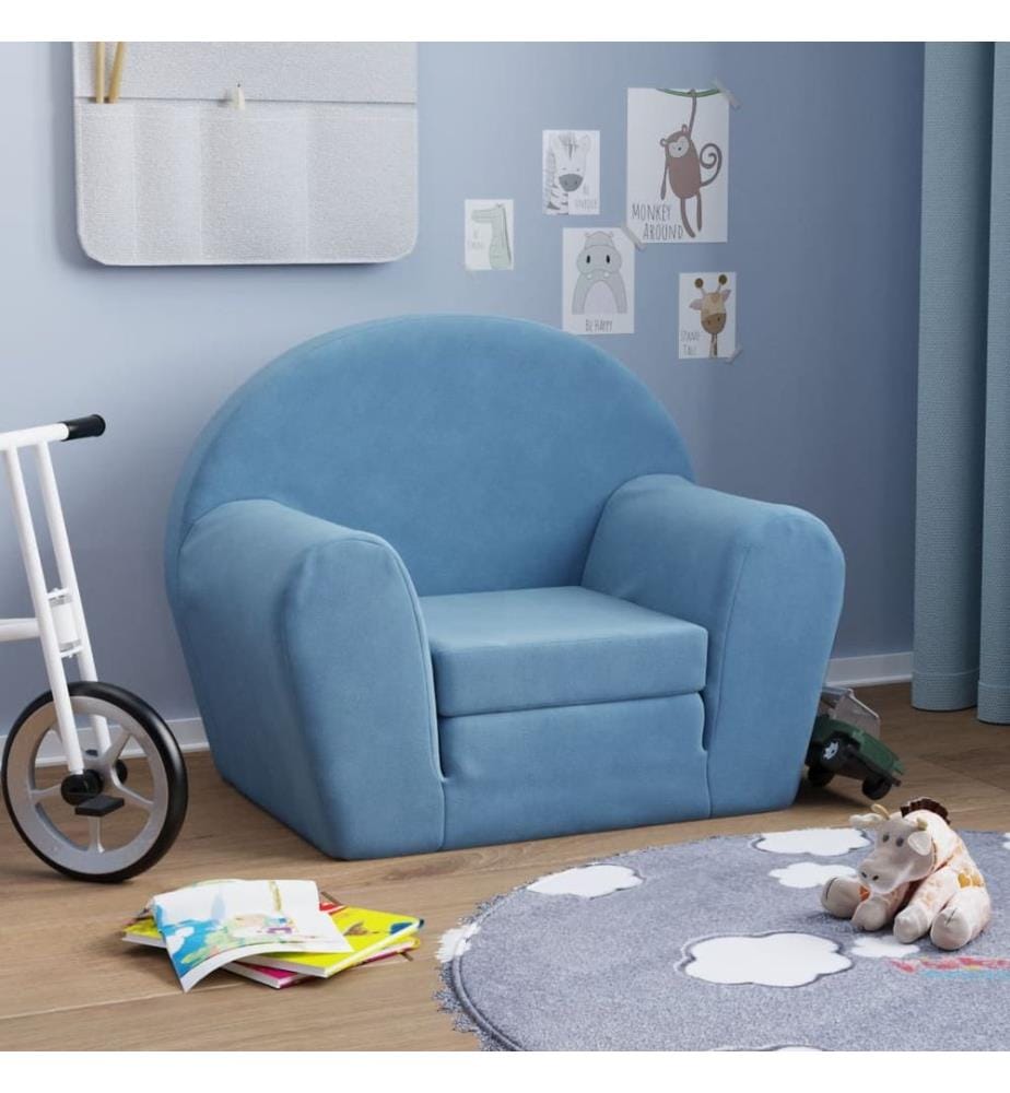 Schlafsofa für Kinder Blau Weich Plüsch