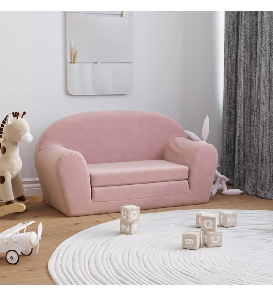 Kinder-Schlafsofa 2-Sitzer Rosa Weicher Plüsch