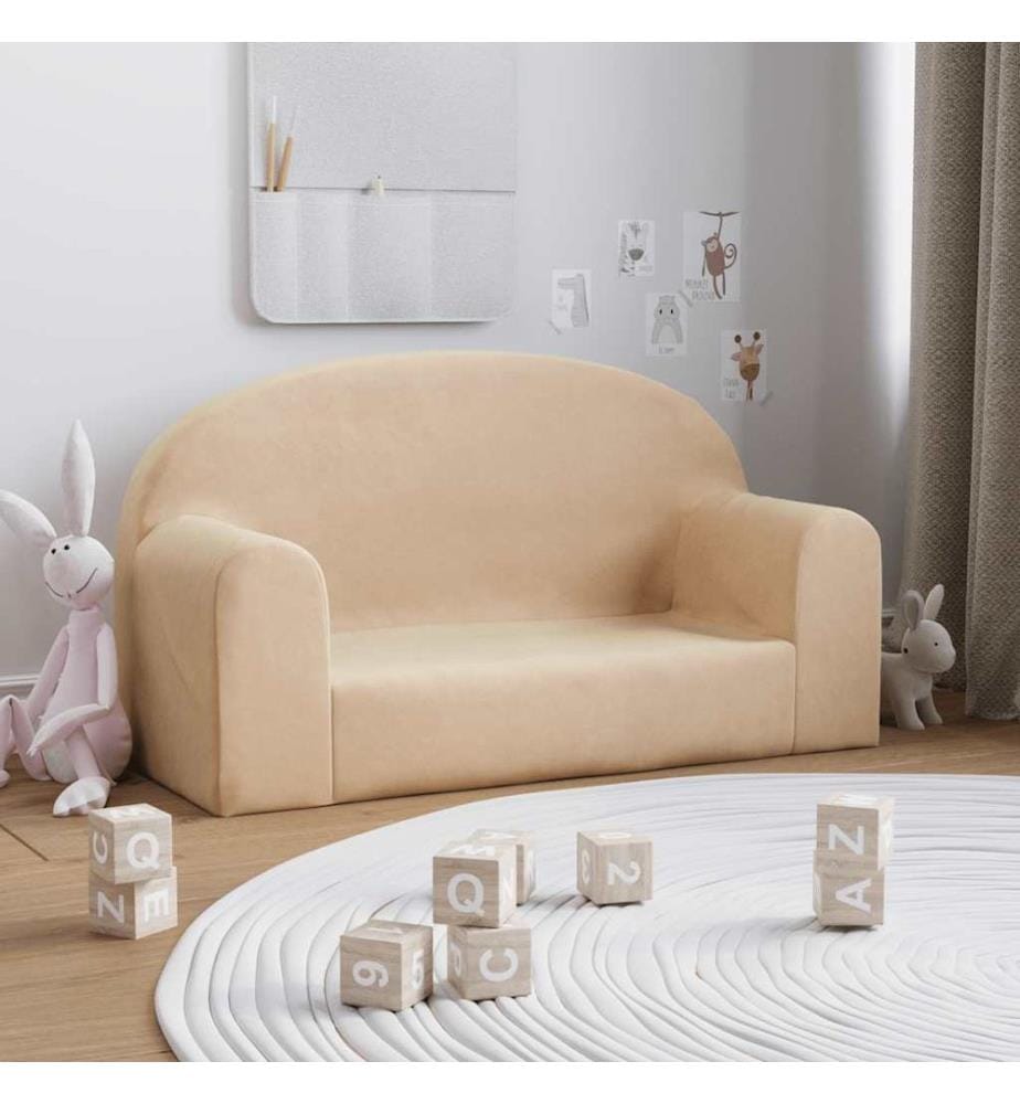 Kindersofa 2-Sitzer Creme Weicher Plüsch