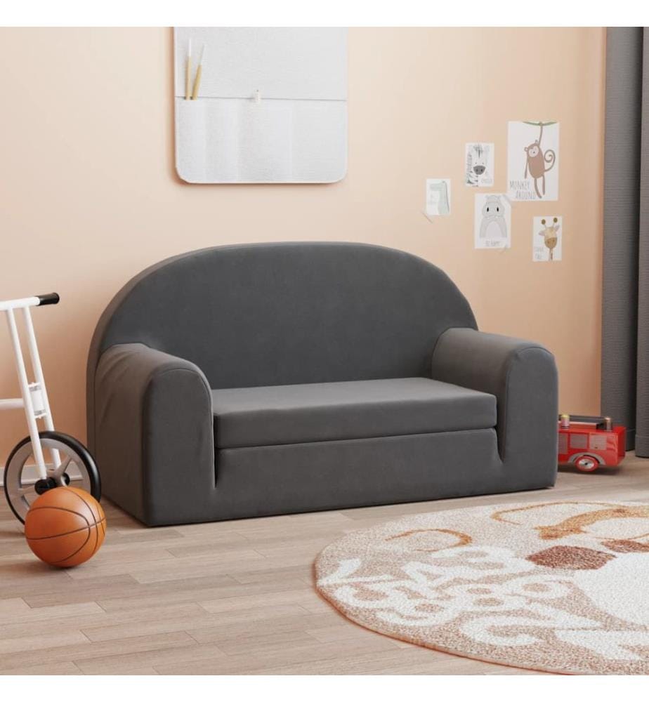 Kinder-Schlafsofa 2-Sitzer Anthrazit Weicher Plüsch