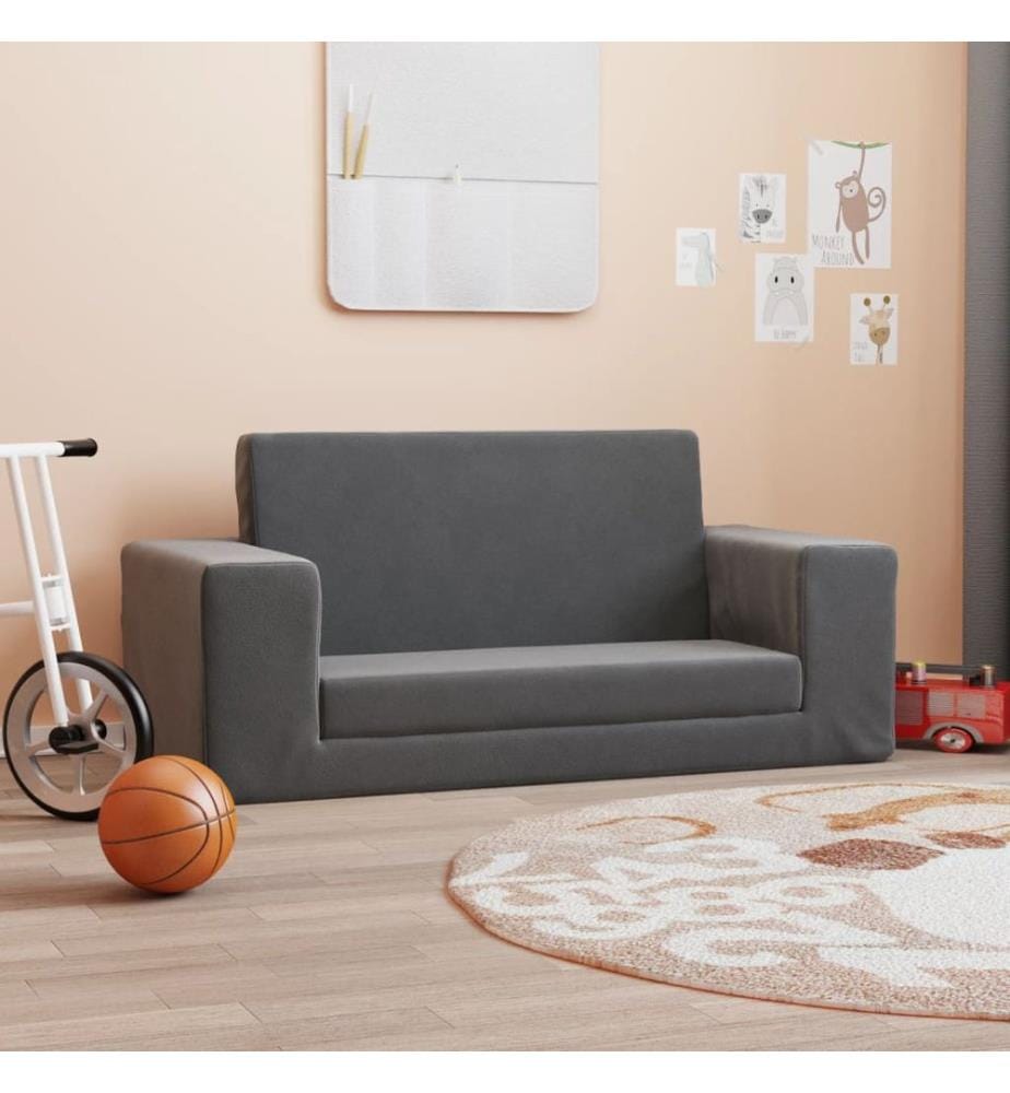 Kinder-Schlafsofa 2-Sitzer Anthrazit Weicher Plüsch