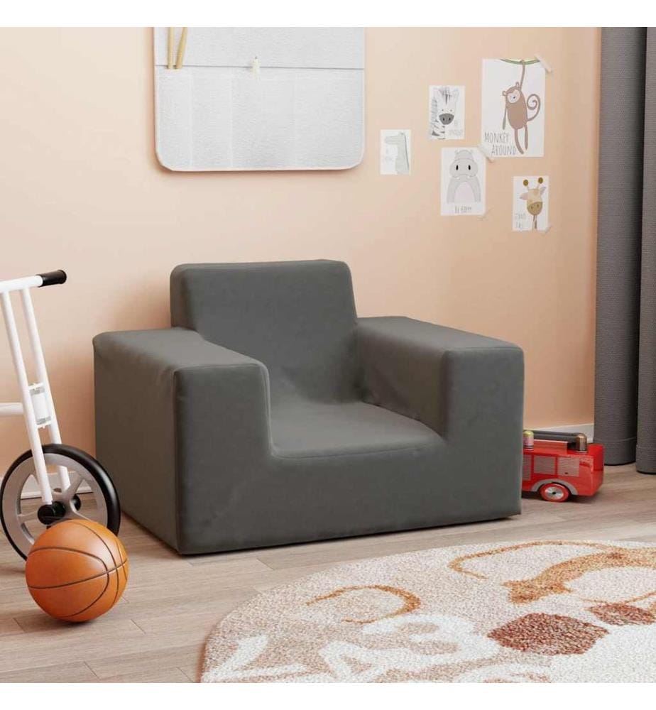 Kindersofa Anthrazit Weich Plüsch
