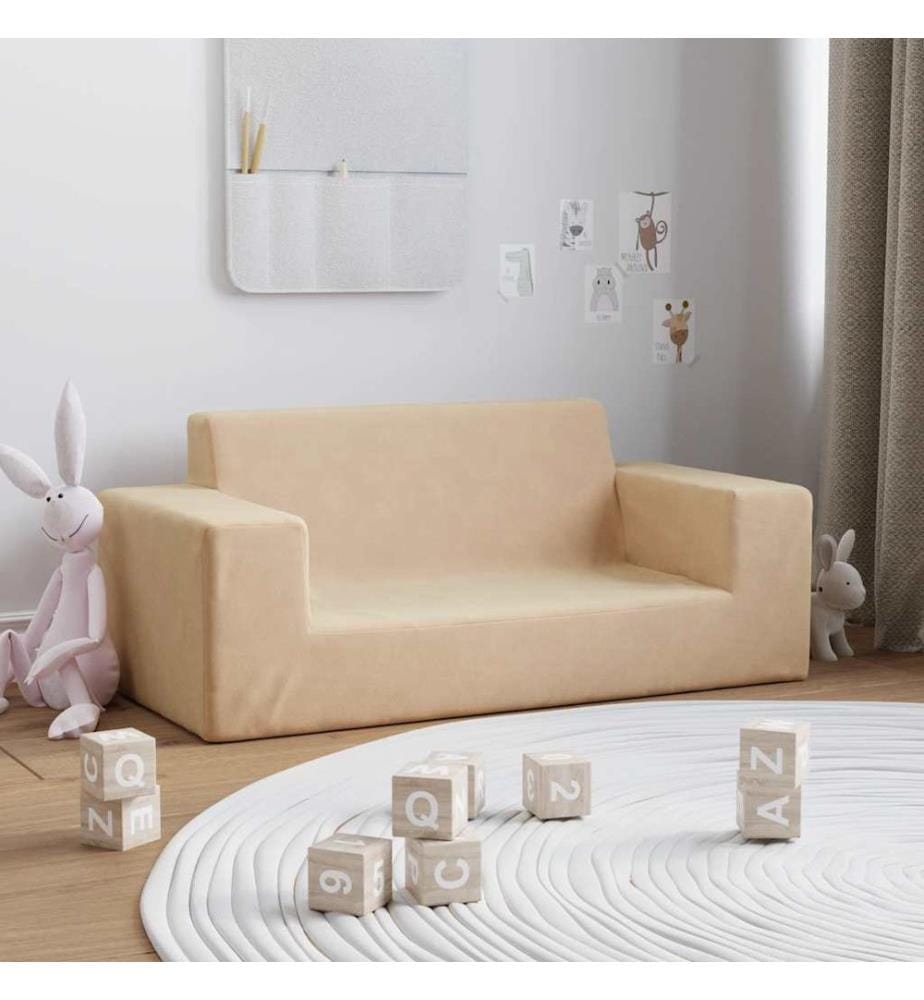 Kindersofa 2-Sitzer Creme Weich Plüsch