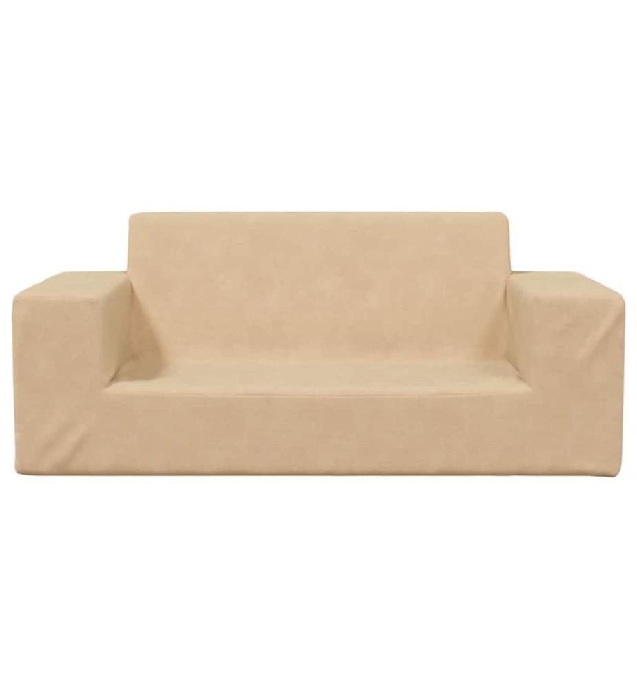 Kindersofa 2-Sitzer Creme Weich Plüsch