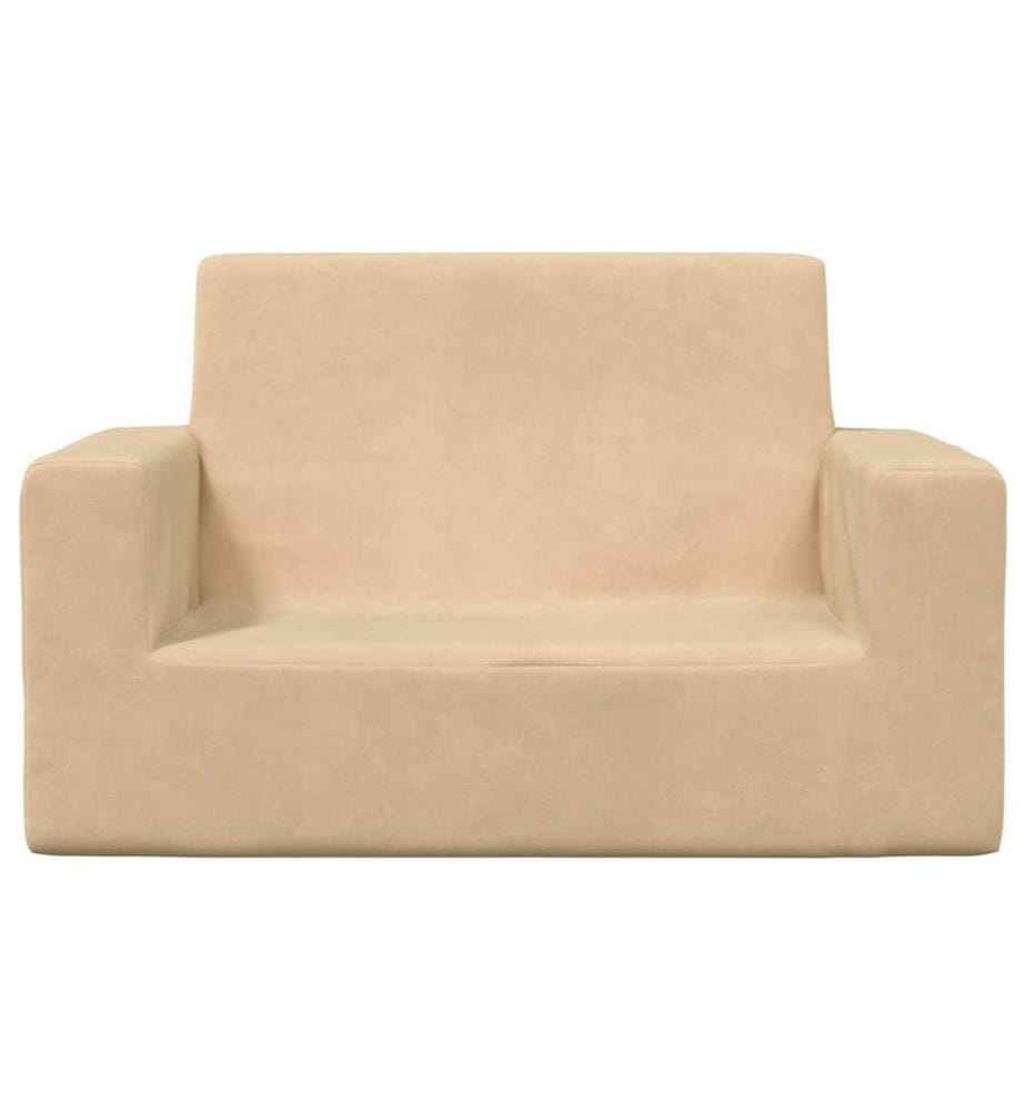 Kindersofa 2-Sitzer Creme Weich Plüsch