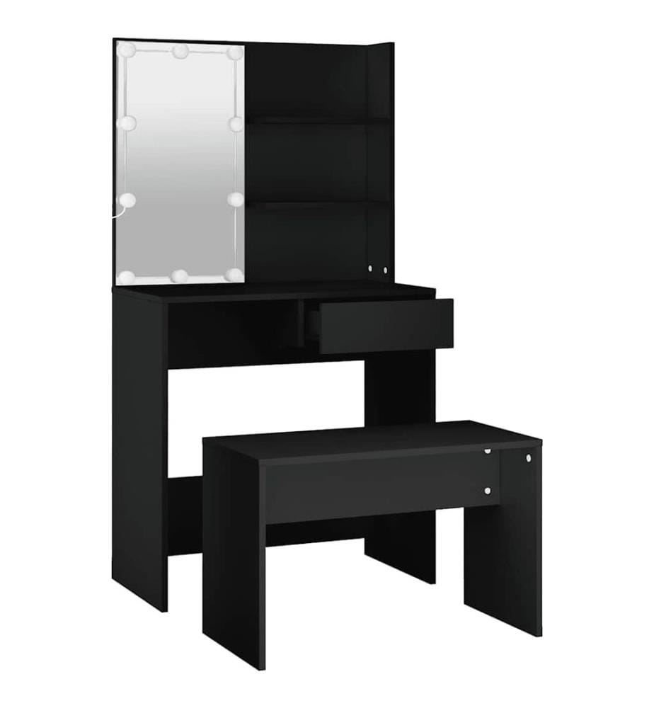 Ensemble de coiffeuse avec LED Noir Bois d'ingénierie