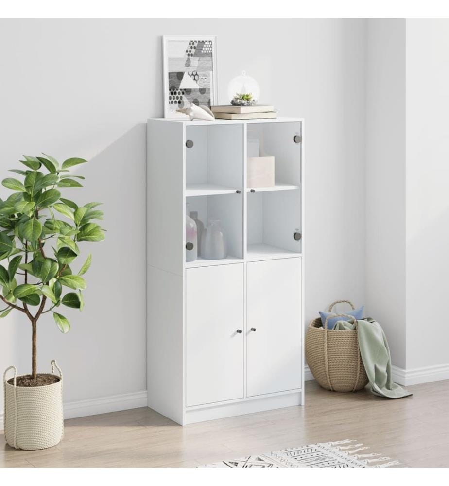 Highboard mit Türen Weiss 68x37x142 cm Holzwerkstoff