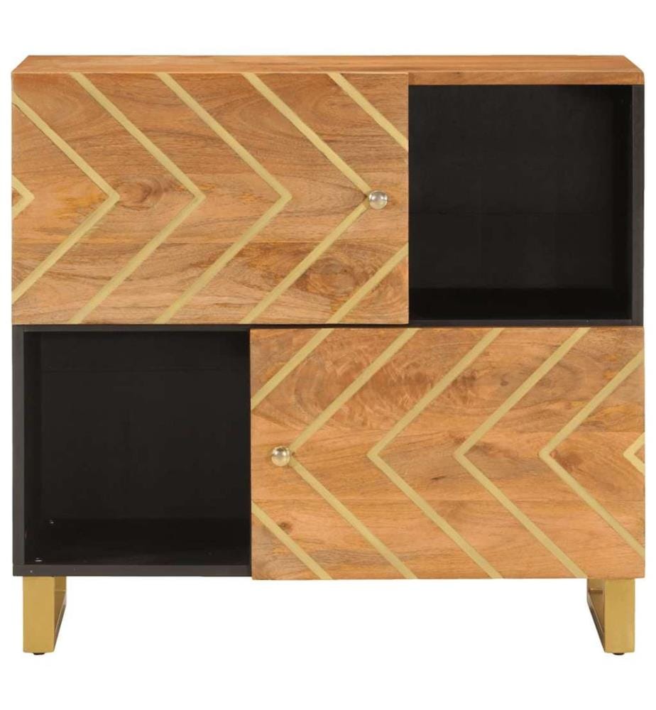 Beistellschrank Braun und Schwarz 80x33,5x75 Massivholz Mango
