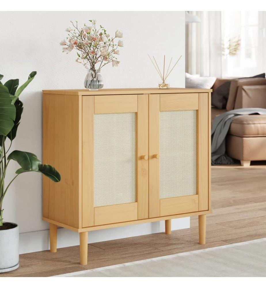 Sideboard SENJA Rattan-Optik Braun 80x35x80 cm Kiefernholz