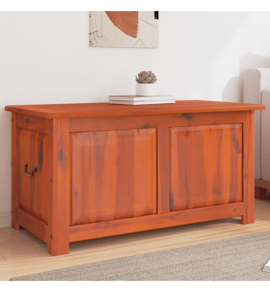 Coffre de rangement avec couvercle marron bois massif d'acacia
