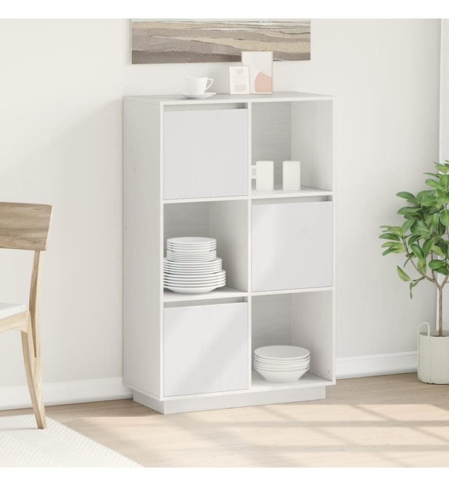 Buffet haut Blanc 74x35x117 cm Bois massif de pin