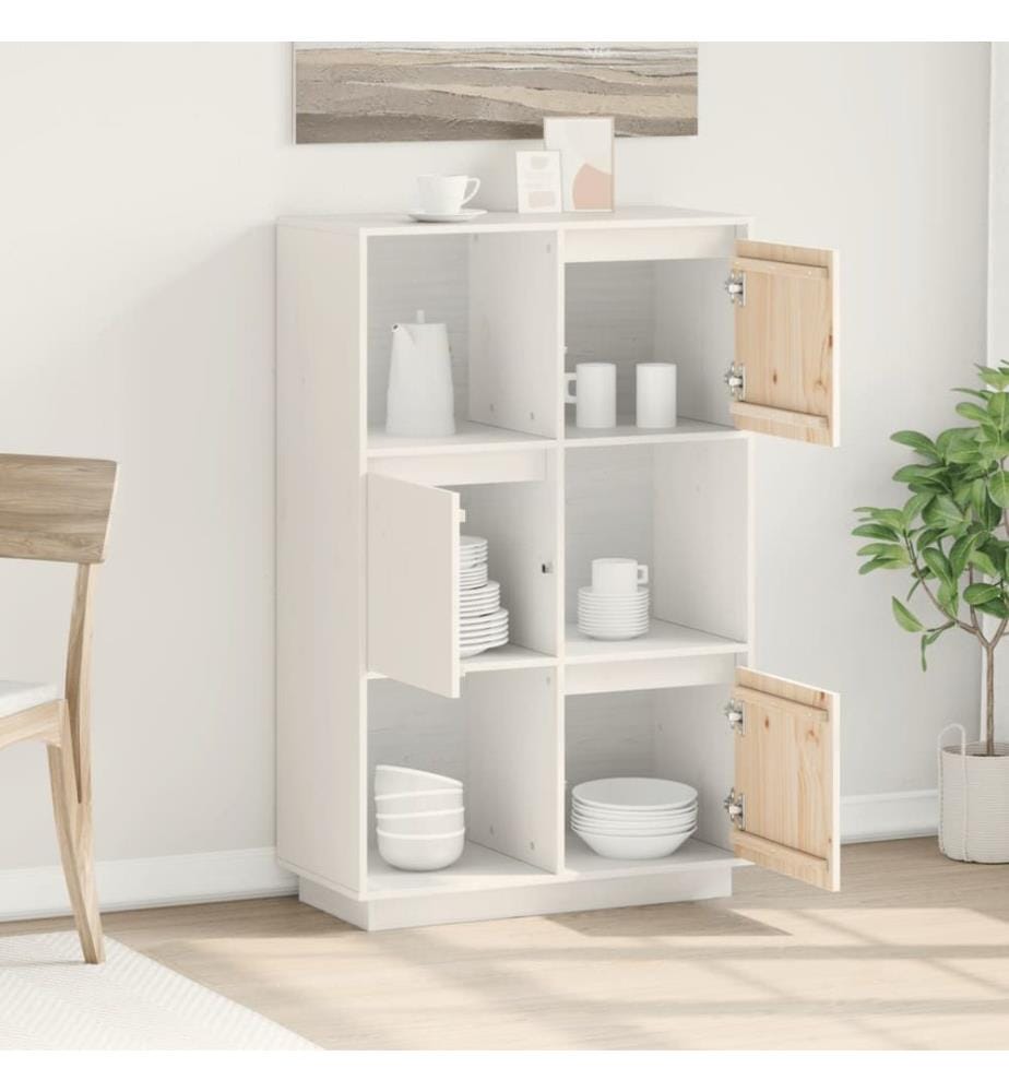 Buffet haut Blanc 74x35x117 cm Bois massif de pin