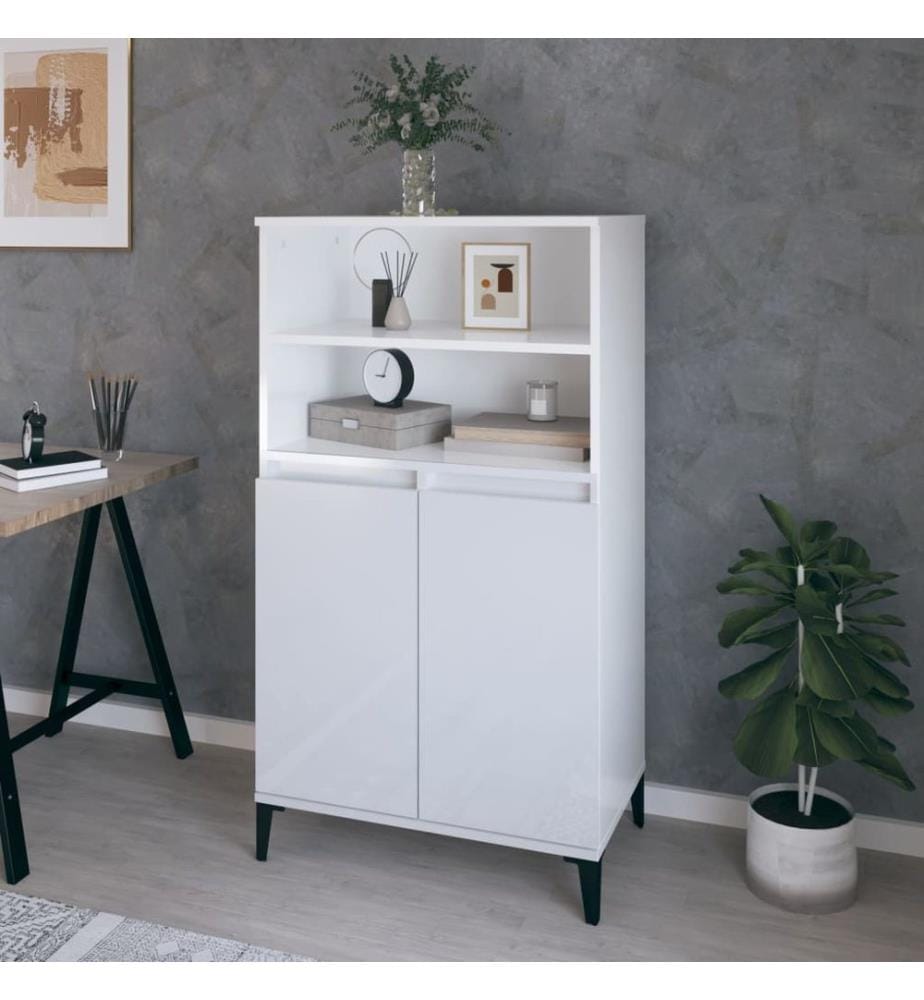 Highboard Hochglanz-Weiss 60x36x110 cm Holzwerkstoff