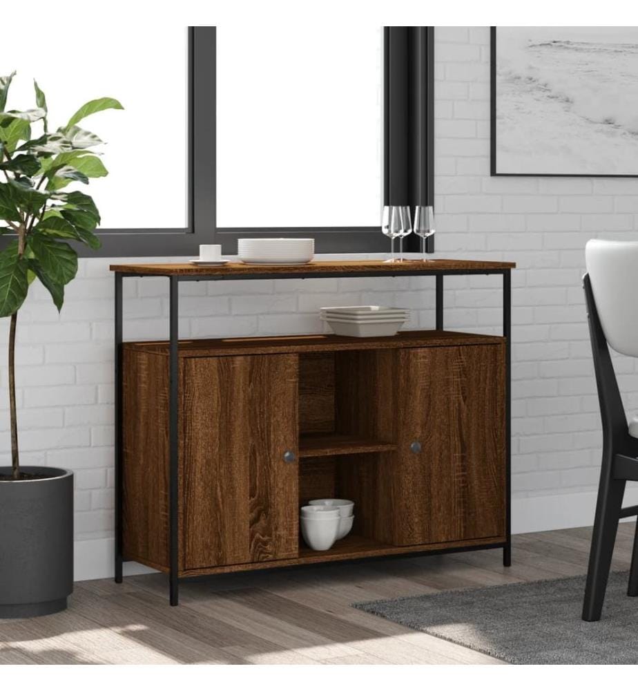 Sideboard Braun Eichen-Optik 100x35x80 cm Holzwerkstoff