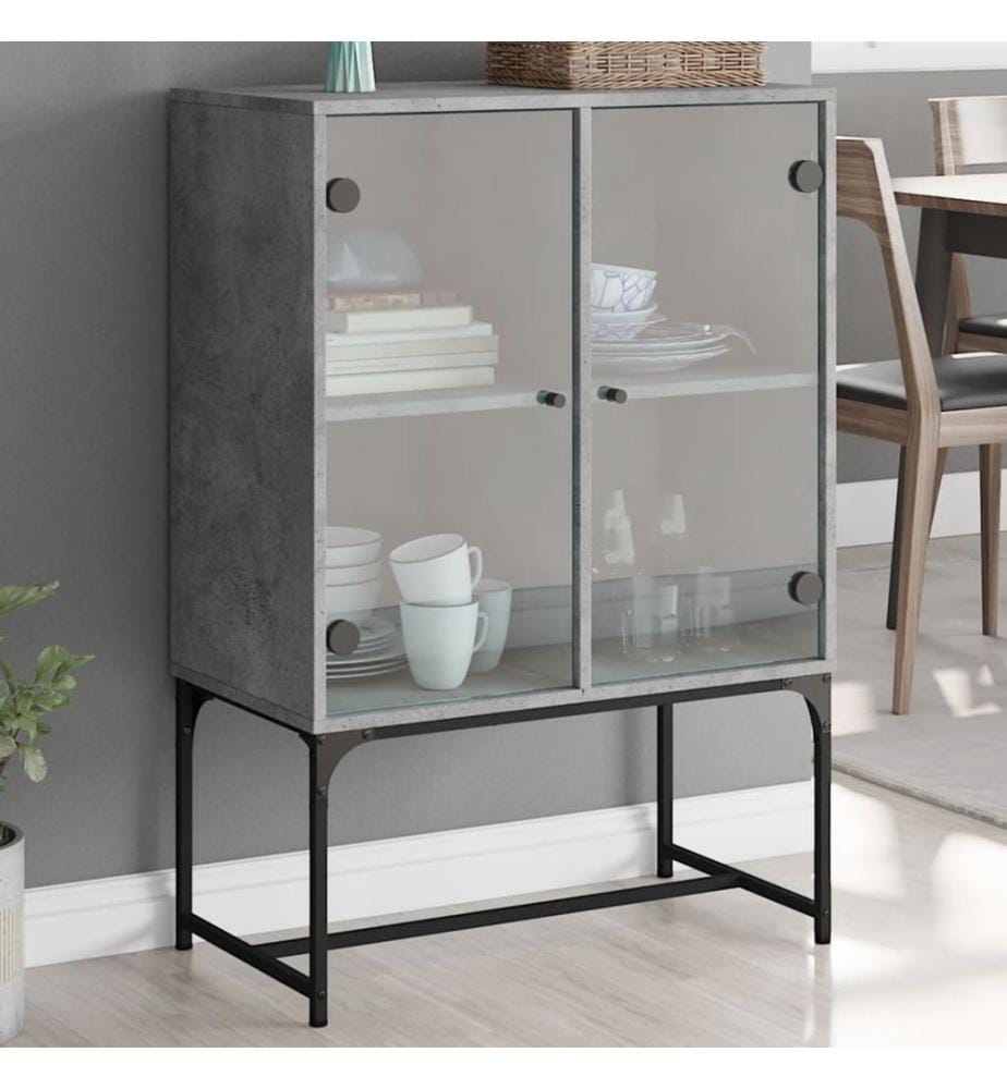 Beistellschrank mit Glastüren Betongrau 69x37x100 cm
