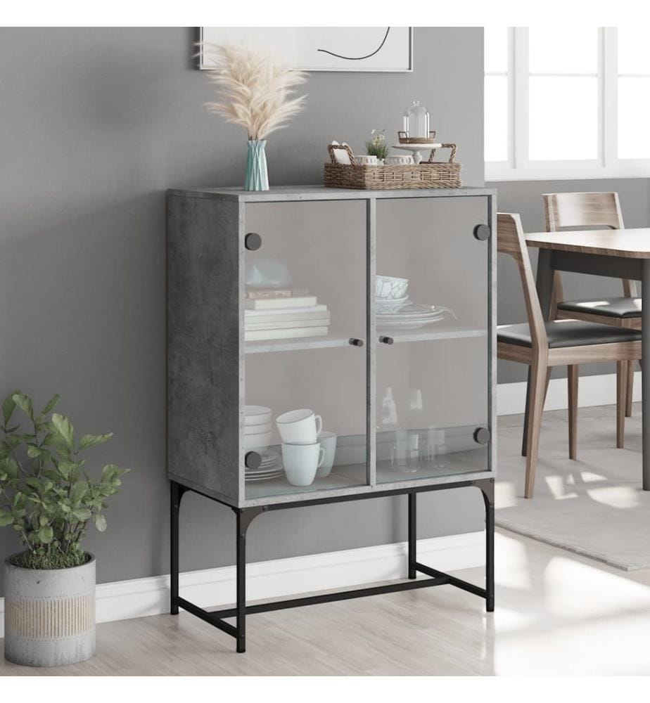 Beistellschrank mit Glastüren Betongrau 69x37x100 cm