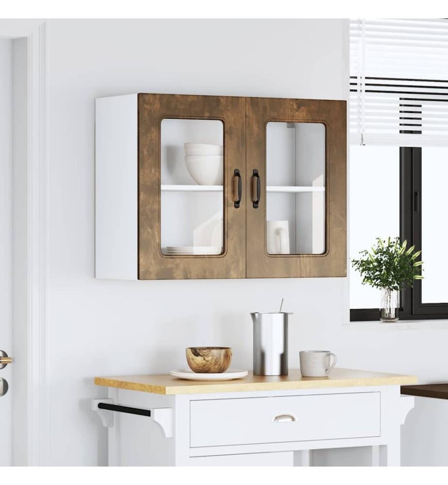 Küchen-Hängeschrank mit Glastür Kalmar Räuchereiche Holzwerkstoff