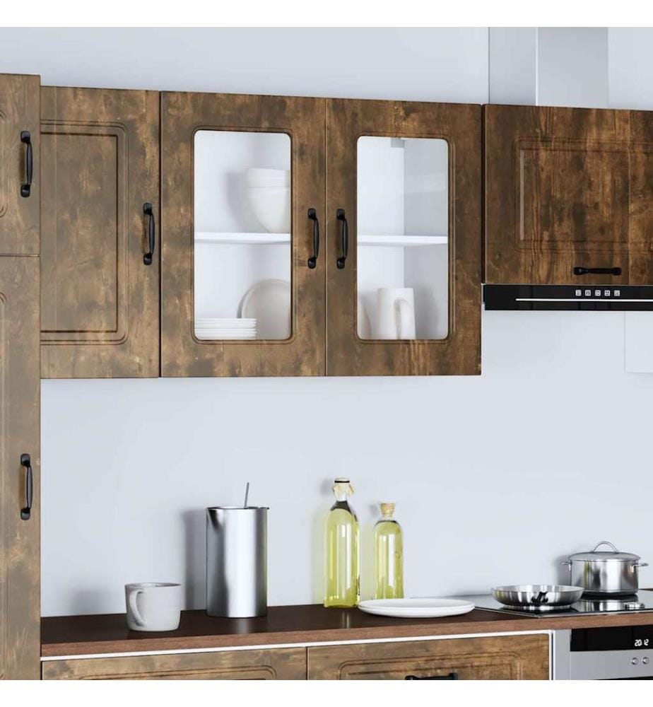 Küchen-Hängeschrank mit Glastür Kalmar Räuchereiche Holzwerkstoff