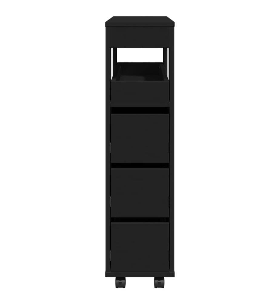Badschrank Schmal mit Rollen Schwarz Holzwerkstoff