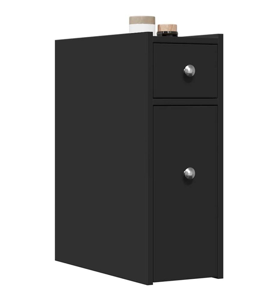 Badschrank Schmal mit Rollen Schwarz Holzwerkstoff