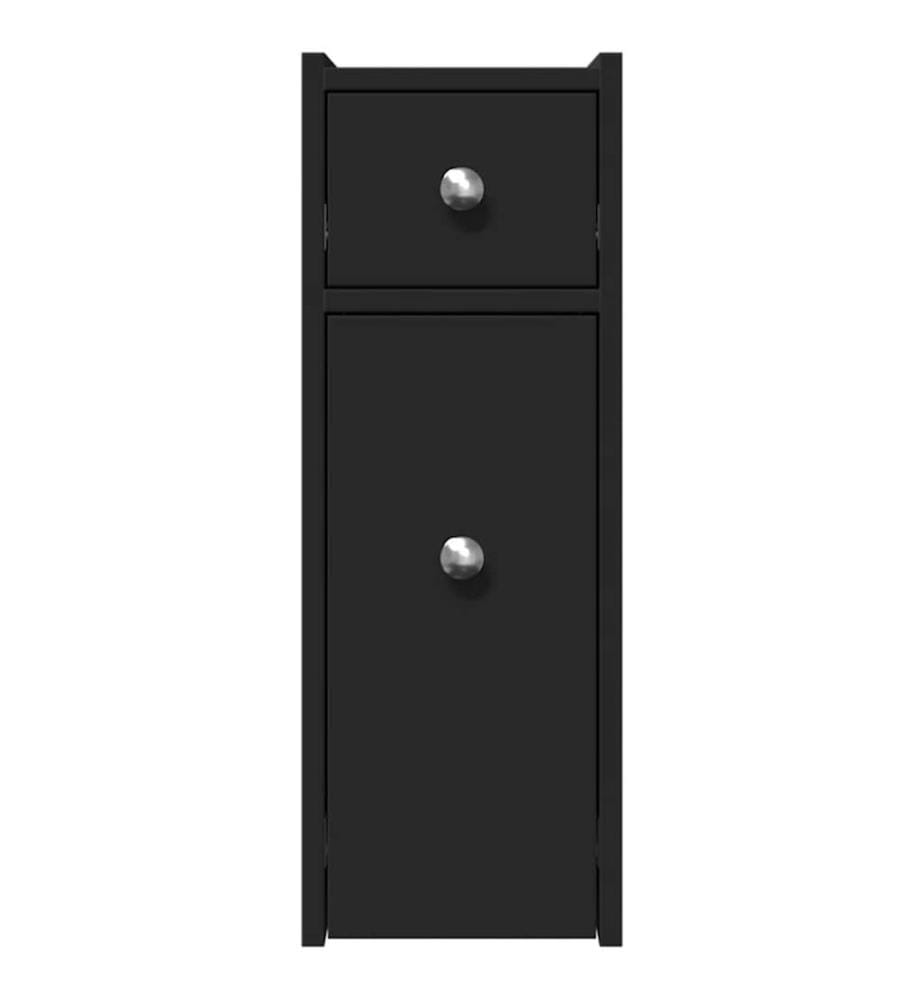 Badschrank Schmal mit Rollen Schwarz Holzwerkstoff